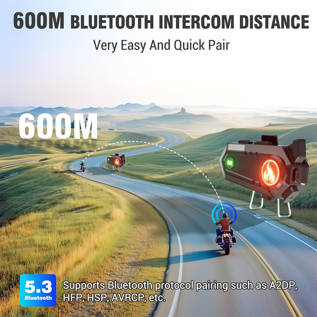 EDYELL C9 MOTORCYCLE BLUETOOTH INTERCOM HEADSET,600M TALKBACK DISTANCE,WIRELESS 50MM EARPHONE HELMET BLUETOOTH,IPX6 WATERPROOF