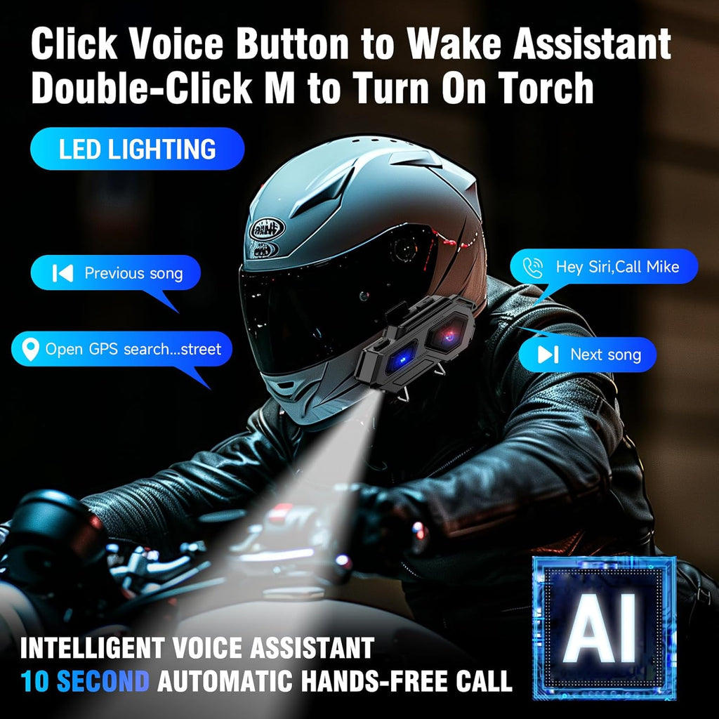 EDYELL C8 MOTORCYCLE BLUETOOTH HEADSETS, LED EMERGENCY LIGHT, HD CALLING, WIRELESS DUAL EARPHONE, V5.3, IPX6 WATERPROOF, COMPATIBLE WITH ALL HELMETS