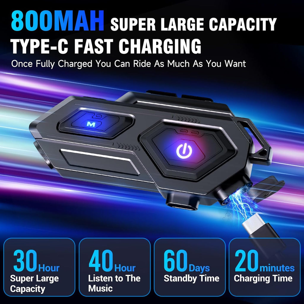 EDYELL C8 MOTORCYCLE BLUETOOTH HEADSETS, LED EMERGENCY LIGHT, HD CALLING, WIRELESS DUAL EARPHONE, V5.3, IPX6 WATERPROOF, COMPATIBLE WITH ALL HELMETS