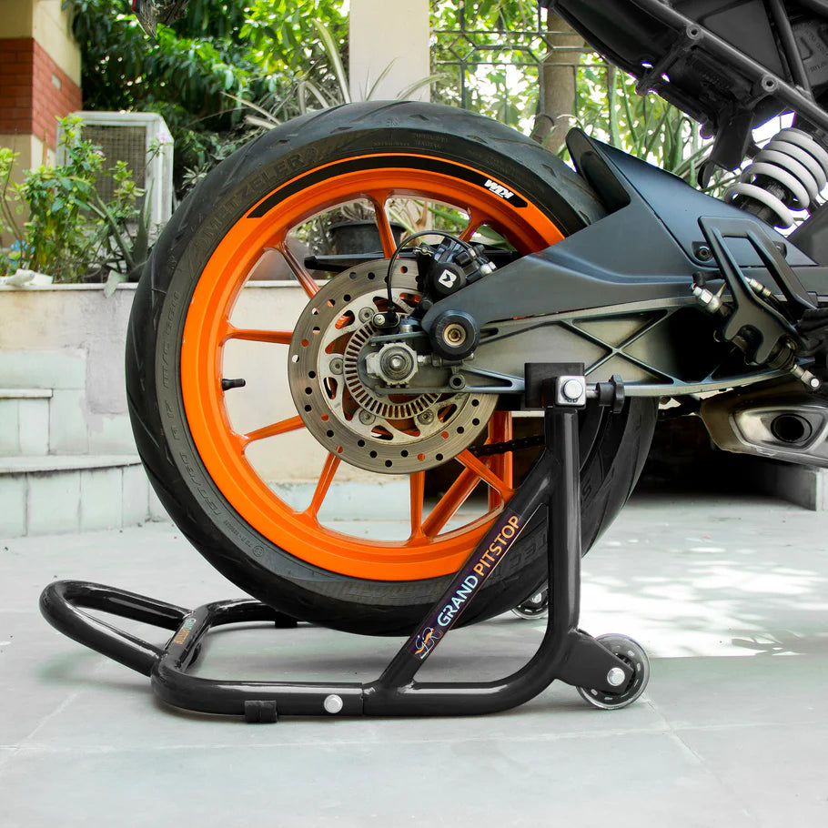 Dismantlable Rear Paddock Stand With 360 Rotation &amp; Skate Wheels (Bike Wt upto: 280 kgs) - Black