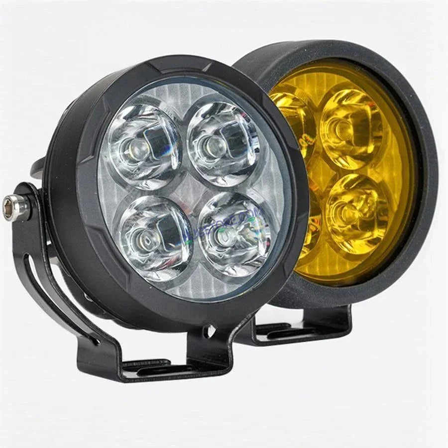 HJG 4 LED 80W ROUND CREE FOGLIGHT FOGLAMP WITH YELLOW COVER 80W 4 LED HJG 80W 4 LED CAR ACCESSORIES LED HEADLIGHTS LIGHTS LED FOG LIGHTS FOR MOTORCYCLE CAR SUV LIGHTS, SET OF 2 WITH WIRING HARNESS KIT HJG 4 LED ROUND 80W