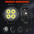 HJG 4 LED 80W ROUND CREE FOGLIGHT FOGLAMP WITH YELLOW COVER 80W 4 LED HJG 80W 4 LED CAR ACCESSORIES LED HEADLIGHTS LIGHTS LED FOG LIGHTS FOR MOTORCYCLE CAR SUV LIGHTS, SET OF 2 WITH WIRING HARNESS KIT HJG 4 LED ROUND 80W