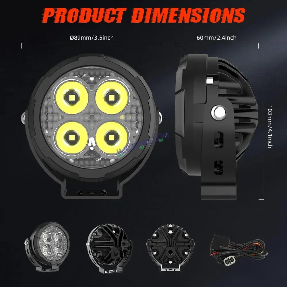 HJG 4 LED 80W ROUND CREE FOGLIGHT FOGLAMP WITH YELLOW COVER 80W 4 LED HJG 80W 4 LED CAR ACCESSORIES LED HEADLIGHTS LIGHTS LED FOG LIGHTS FOR MOTORCYCLE CAR SUV LIGHTS, SET OF 2 WITH WIRING HARNESS KIT HJG 4 LED ROUND 80W