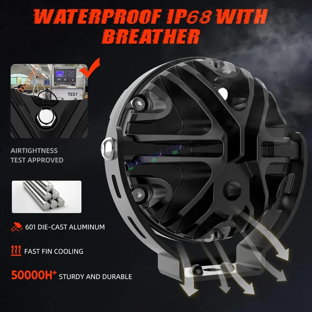 HJG 4 LED 80W ROUND CREE FOGLIGHT FOGLAMP WITH YELLOW COVER 80W 4 LED HJG 80W 4 LED CAR ACCESSORIES LED HEADLIGHTS LIGHTS LED FOG LIGHTS FOR MOTORCYCLE CAR SUV LIGHTS, SET OF 2 WITH WIRING HARNESS KIT HJG 4 LED ROUND 80W