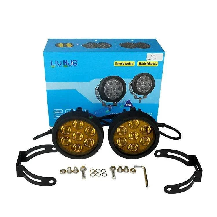 HJG NEW 7 LED 140W FOGLIGHT FOGLAMP WITH YELLOW COVER 140W 7 LED HJG 140W 7 LED CAR ACCESSORIES LED HEADLIGHTS LIGHTS LED FOG LIGHTS FOR MOTORCYCLE LIGHTS, SET OF 2 WITH WIRING HARNESS KIT
