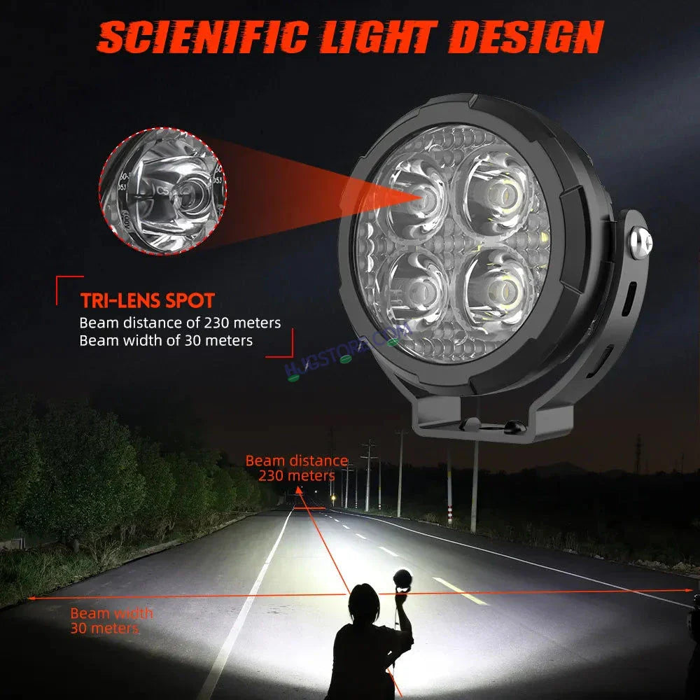 HJG 4 LED 80W ROUND CREE FOGLIGHT FOGLAMP WITH YELLOW COVER 80W 4 LED HJG 80W 4 LED CAR ACCESSORIES LED HEADLIGHTS LIGHTS LED FOG LIGHTS FOR MOTORCYCLE CAR SUV LIGHTS, SET OF 2 WITH WIRING HARNESS KIT HJG 4 LED ROUND 80W