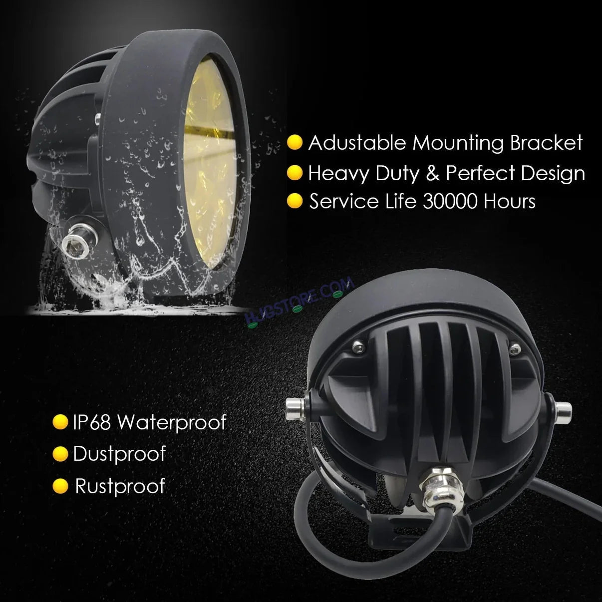 HJG 6 LED 120W ROUND CREE FOGLIGHT FOGLAMP WITH YELLOW COVER 120W 6 LED HJG 120W 5 LED CAR ACCESSORIES LED HEADLIGHTS LIGHTS LED FOG LIGHTS FOR MOTORCYCLE CAR SUV LIGHTS, SET OF 2 WITH WIRING HARNESS KIT HJG 6 LED ROUND 120W